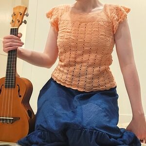 Peach 1970s Crochet Blouse